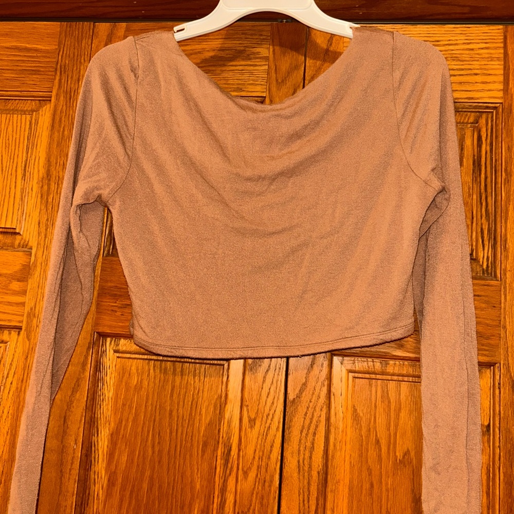 Naked Wardrobe Women’s Tan Long Sleeve Crop Top - Picture 4 of 6